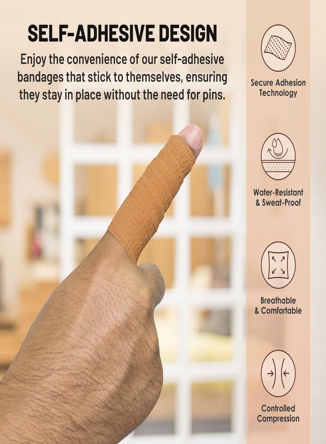 ميدكا ضمادات ذاتية اللصق - 1 بوصة × 5 ياردات لكل لفة - عبوة من 6 لفات، شريط لاصق مرن ذاتي اللصق للإسعافات الأولية لعلاج الالتواءات والتورمات والألم في الرسغ والكاحل - Image 4